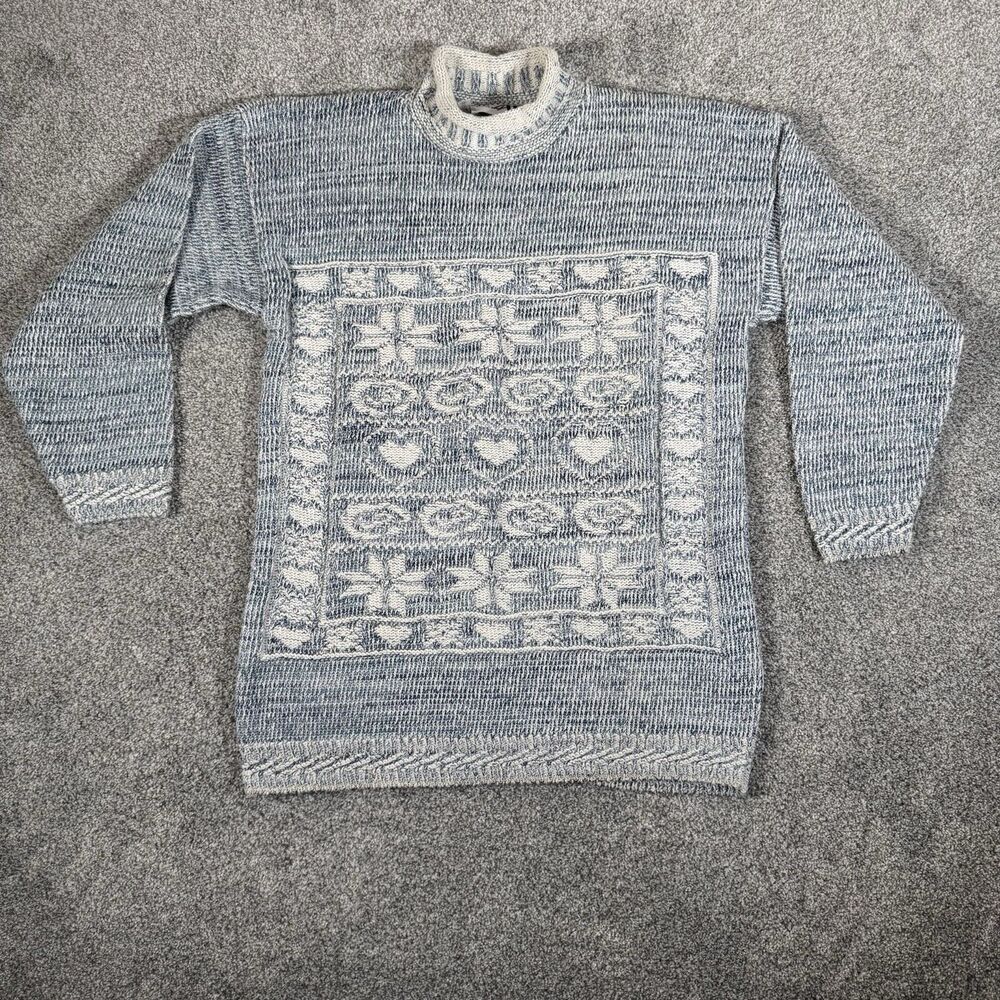 Vintage 80s 90s Cut 4 U Sweater Medium Cottagecore Nordic Fair Isle Cozy Blue